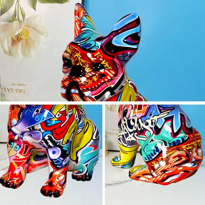 French Bulldog Statue Sculpture Sitting Graffiti Dog Home Decor Figurine - color: A1