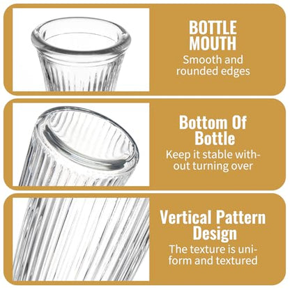 12 PCS Glass Bud Vases in Bulk, 8.5” Tall Clear Ribbed Flower Vases for Centerpieces, Textured Minimalist Small Vases for Flower, Home Office Wedding Table Decorations