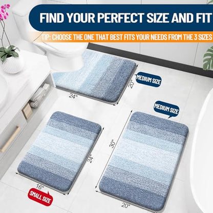 OLANLY Small Bathroom Rugs 24x16, Extra Soft Absorbent Microfiber Bath Rugs - color: Blue, size: 24" X 16"