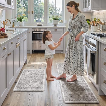 KIMODE Anti Fatigue Kitchen Mats, 2 PCS Cushioned Kitchen Rugs and Mats - color: Grey/Multi, size: 47"L x 17.3"W x 0.47"Th + 29"L x 17.3"W x 0.47"Th