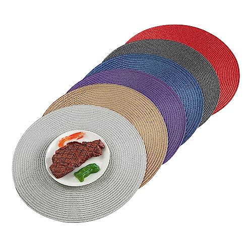 Round Placemats, Crossweave Heat Resistant Classic Woven Round Place Mats Diameter 13.5 inch for Kitchen Table Set of 6 (Light Gray) - color: Light Gray