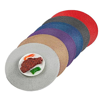 Round Placemats, Crossweave Heat Resistant Classic Woven Round Place Mats Diameter 13.5 inch for Kitchen Table Set of 6 (Light Gray) - color: Light Gray
