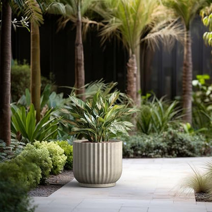 Kante Weathered Concrete Planter 16.7" Dia All-Weather Round Large Pot - color: Weathered Concrete, size: 16.7"Dia x 14.6"H