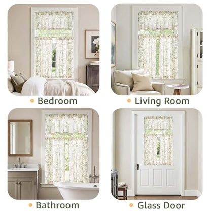 jinchan Green Linen Floral Kitchen Tier Curtains and Valance Set 3 Pieces - color: Alisa | Green on Linen, size: 26"W x 36"L (Pack of 3)