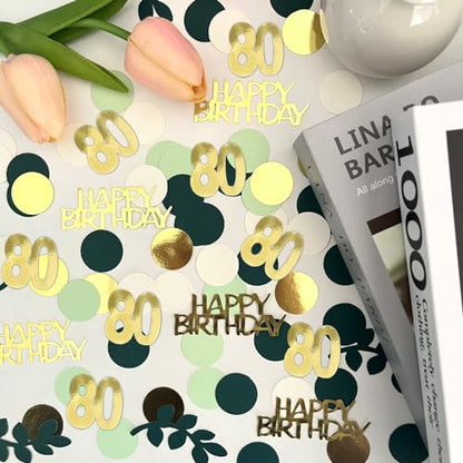Sage Green 80th Happy Birthday Confetti, 80th Birthday Table Decorations Scatter Green Gold Foil Cake Confetti Decorations for 80 Bday Women Men Party Decor 230 Pcs - style: 80
