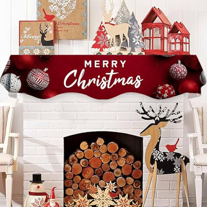 NYZE Christmas Mantel Scarf 60 x 17 Inch Fireplace Mantel Scarf Cover Decoration for Christmas Fireplace Scarf Shelf Top Runner Holiday Winter Home Decor - size: 60 x 17 in, style: Merry Christmas 3
