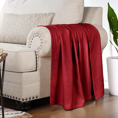 Superior Cotton Blanket, Lightweight, Breathable Bedding, Throw, Burgundy - color: Burgundy, size: Throw