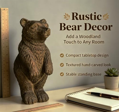 Rustic Bear Statue Shelf Decor - color: Black-brown