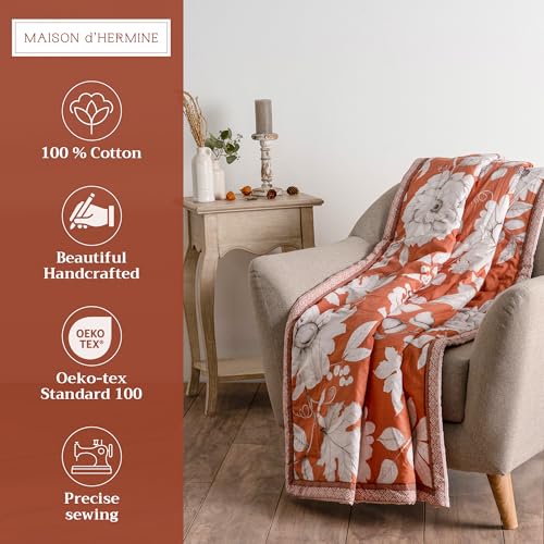 Maison d' Hermine Throw Blanket for Couch Lightweight Soft (50''X60'') - color: 032 - Pretty Autumn - Langoustino, size: 50"x60"