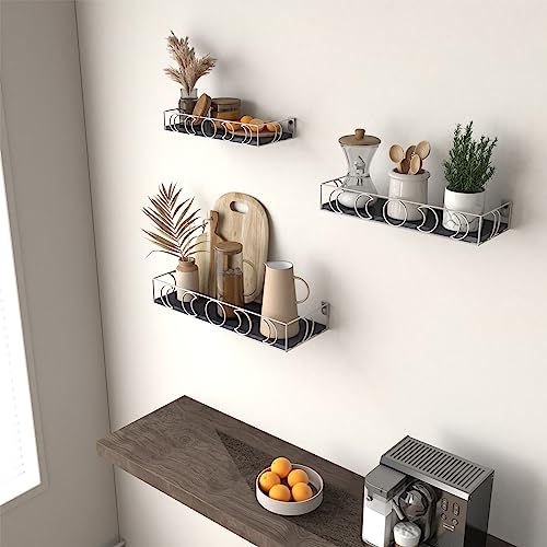 PHAREGE Moon Phase Floating Shelves Black Silver Set of 3 - color: Black Silver