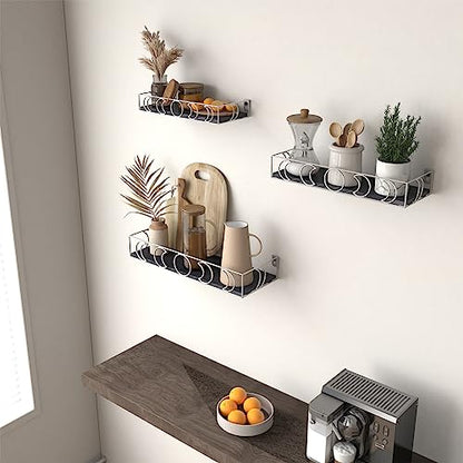 PHAREGE Moon Phase Floating Shelves Black Silver Set of 3 - color: Black Silver