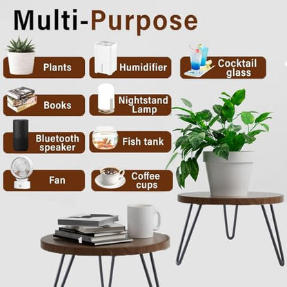 Plant Stand Indoor Outdoor, Wooden plant Stool, Mid Century Plant Stand for Indoor Plants, Wood Modern Plant Holder Rattan Flower, Low Short Boho Rustic Planter Stand Fit 5-15 Inch Pot (Walnut, M)