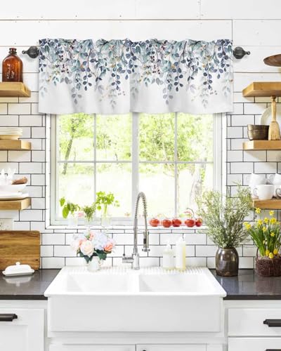 Dark Blue Eucalyptus Leaves Valances for Windows 1 Panel, 54x18 in - color: Eucalyptus Leaves-dark Blue, size: 54"W x 18"L (Pack of 1)