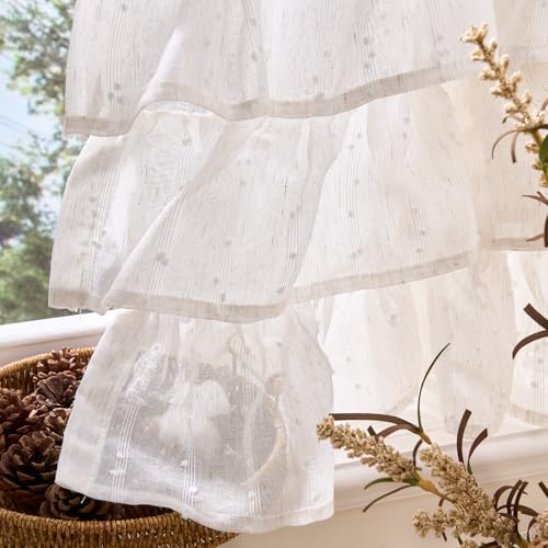 jinchan Mini Pom-Pom Ruffled Valance for Windows 18 Inch 1 Panel White - color: Dottie Linen Whisper