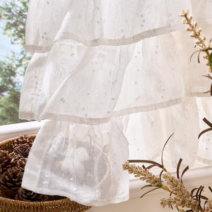 jinchan Mini Pom-Pom Ruffled Valance for Windows 18 Inch 1 Panel White - color: Dottie Linen Whisper