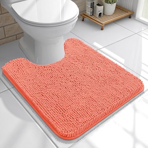 OLANLY Toilet Rugs U-Shaped 20x20, Soft Absorbent Chenille Contour Rugs - color: Coral, size: 20" X 20" Contour Rug