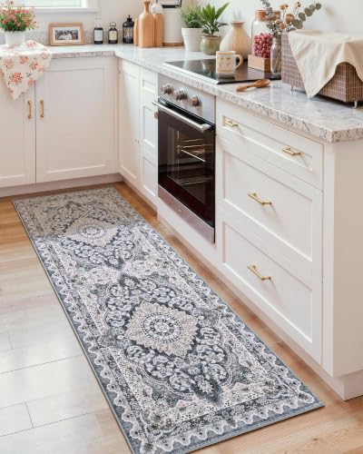 Macgace Washable Vintage Area Rug for Kitchen, 2x6 Blue Runner Rugs - color: Blue & Beige, size: 2' x 6' (Rectangular)