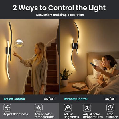 10000mAh Battery Operated Wall Sconces Set of 2, Black, 31.5 Inch - color: Black, size: 31.5in