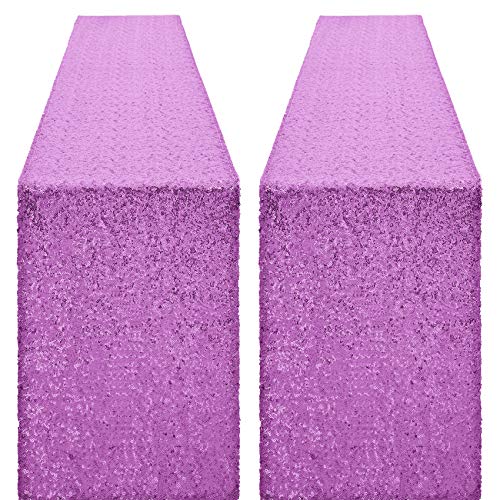 Pufogu 12 x 72 inches Lavender Sequin Table Runner, 2 Packs - color: Lavender