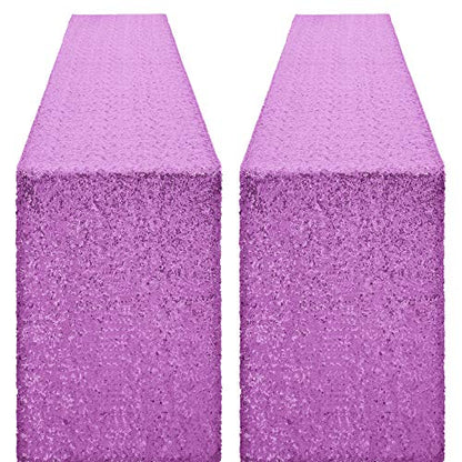 Pufogu 12 x 72 inches Lavender Sequin Table Runner, 2 Packs - color: Lavender