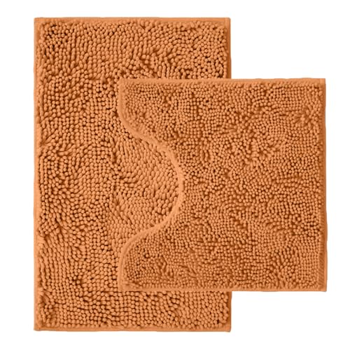 Bathroom Rugs Sets 2 Piece,Super Absorbent Chenille Bath Mats and U-Shaped Toilet Rug,Strong PVC Non Slip Backing,Microfiber Washable Dry Quickly Bath Mats for Bathroom(20"x32"+20"x20"U, Champagne) - color: Champagne