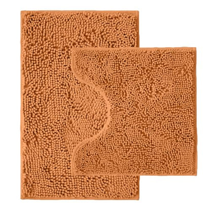 Bathroom Rugs Sets 2 Piece,Super Absorbent Chenille Bath Mats and U-Shaped Toilet Rug,Strong PVC Non Slip Backing,Microfiber Washable Dry Quickly Bath Mats for Bathroom(20"x32"+20"x20"U, Champagne) - color: Champagne
