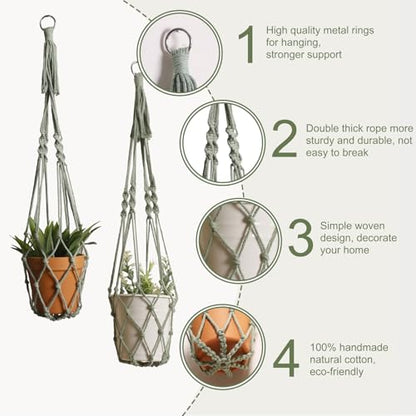 Artilady Macrame Hanging Planter for Indoor Plants Boho Plant Hanger Holder - color: Sage Green