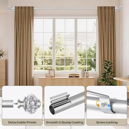 1 Inch Curtain Rods 36 to 72 Inches(3 to 6 ft) Telescoping Single Drapery Rod, USFOOK Silver Curtain Rods for Windows 24 to 68 Inches with Translucent Finials - color: Silver, size: 36-72"