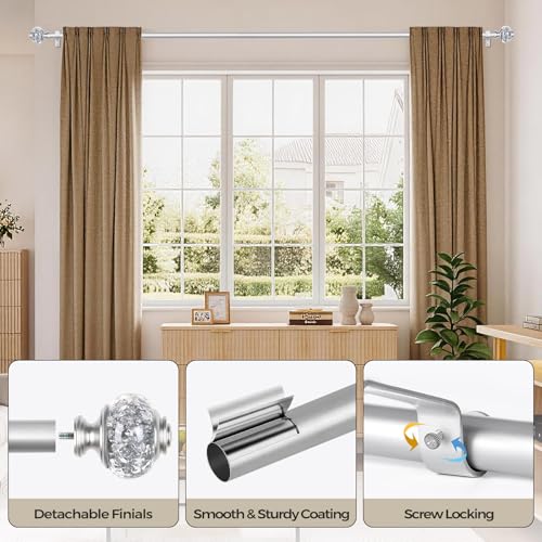 2 Pack Curtain Rods, 1 Inch Telescoping Drapery Rod 28 to 48 inch (2.3 to 4ft), USFOOK Curtain Rods for Windows 16 to 44 Inches, Silver Translucent Finials - color: Silver, size: 28-48"(2 Pack)