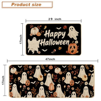 Baccessor Halloween Kitchen Rug Cute Ghost Set of 2,17x29 and 17x47 Inch - color: Cute Ghosts