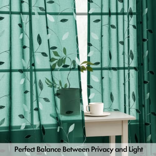 MIULEE Christmas Hunter Green Sheer Curtains Leaf Patterned, W52 x L63 - color: Hunter Green, size: 52"W x 63"L (Pack of 2)