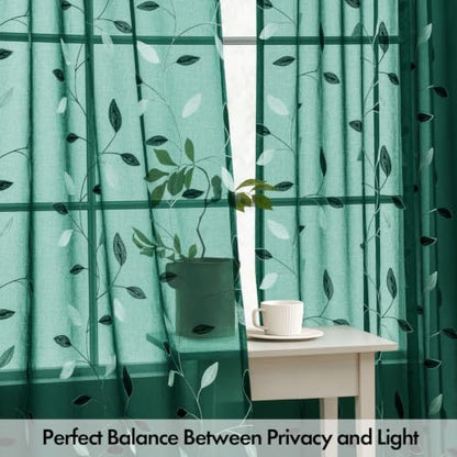 MIULEE Christmas Hunter Green Sheer Curtains Leaf Patterned, W52 x L63 - color: Hunter Green, size: 52"W x 63"L (Pack of 2)