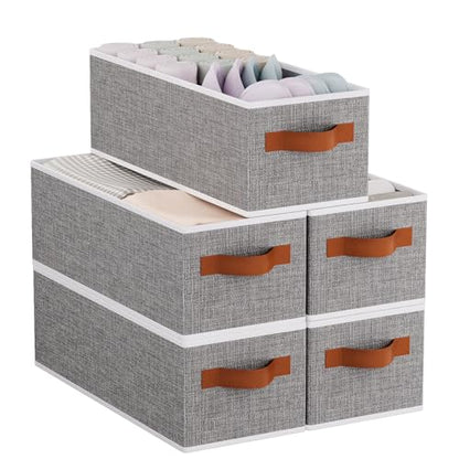 Foldable Long Storage Boxes,15x6x5 In,Gray Fabric Bins,5-Pack - color: Grey, size: 5-Pack