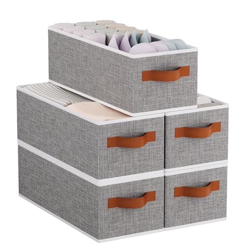 Foldable Long Storage Boxes,15x6x5 In,Gray Fabric Bins,5-Pack - color: Grey, size: 5-Pack