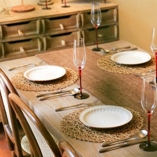 AHHFSMEI Paper Braided Round Placemats Set of 12 Natural Non-Slip Heat Resistant Table Mats for Dining Tables Woven Indoor & Outdoor Place mats(Brown,12) - color: Brown
