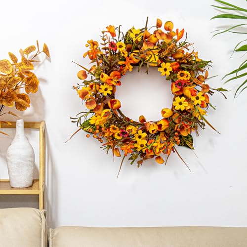 Yawwind 18 Inches Fall Wreath Autumn Wreath Farmhouse Fall Floral Wreaths - size: 18 Inches