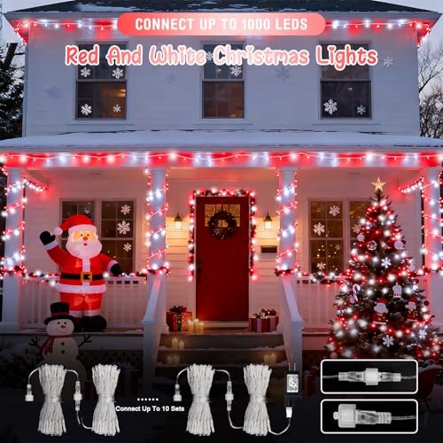 JMEXSUSS 2 Pack 100 LED Red and White Christmas Lights Outdoor, Each 33FT - color: Red White, size: 200 LED