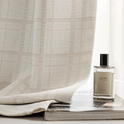 Beauoop Beige Plaid Jacquard Blackout Curtains for Bedroom 52x84 2 Panels - color: Beige, size: 52"W x 84"L (Pack of 2)