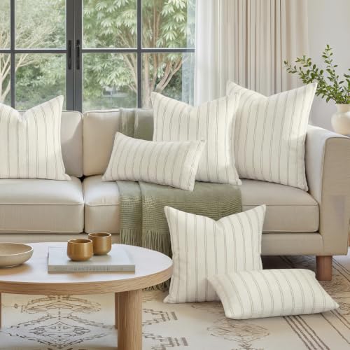 HOMEIDEAS Decorative Cream Throw Pillow Covers 24x24 Set of 2 - color: Cream Striped, size: 24" x 24" (Pack of 2)