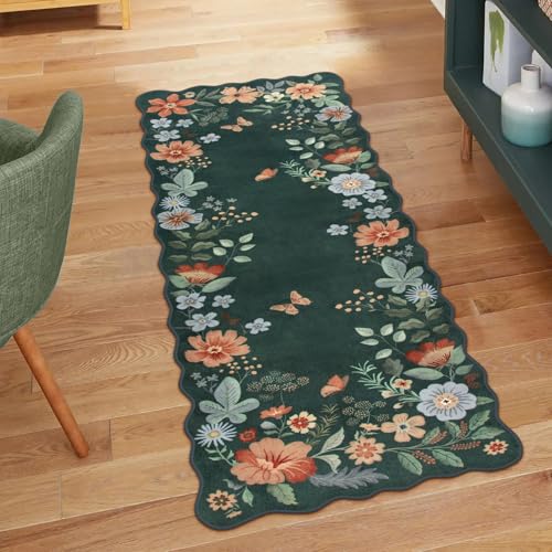 Lahome Floral Small Rug, 2x4 Kitchen Rugs Non Slip Washable Rug Ultra-Thin - color: Dark Green, size: 2' x 4'(Rectangular)
