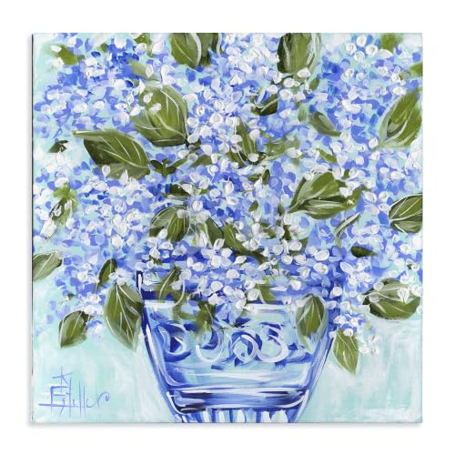 Cool Bouquets Blue Vase Floral, 24 x 24 Inch Canvas Wall Art - color: Blue Vase Hydrangea Bouquet, size: 24"L x 24"W