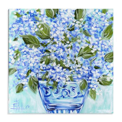Cool Bouquets Blue Vase Floral, 36 x 36 Inch Canvas Wall Art - color: Blue Vase Hydrangea Bouquet, size: 36"L x 36"W