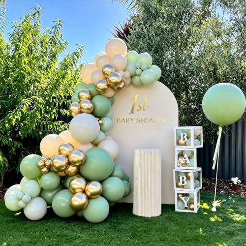 12 Inch Sage Green Gold Balloons for Safari Woodland Baby Shower Birthday - color: Sage Green White