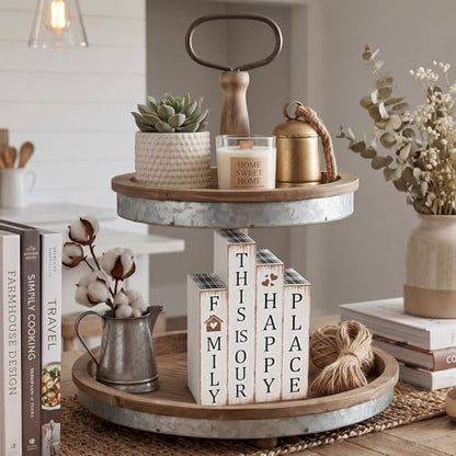 Xuhal 4 Pcs Farmhouse Home Decor, Wooden Rustic Table Decorations Family - style: Home