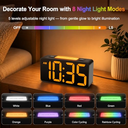 DreamSky Small Digital Alarm Clock with Night Light for Kids Bedroom - color: Dark Black Case Rgb Digits