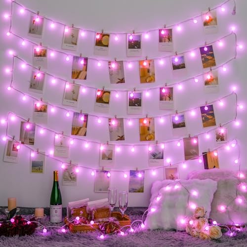 JMEXSUSS 33FT 100 LED Pink Globe String Lights Battery Operated 8 Modes - color: Pink, size: 100 LED Battery