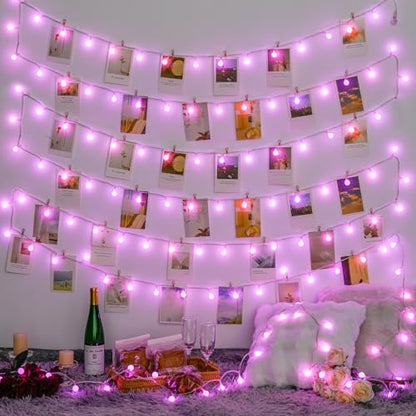 JMEXSUSS 33FT 100 LED Pink Globe String Lights Battery Operated 8 Modes - color: Pink, size: 100 LED Battery