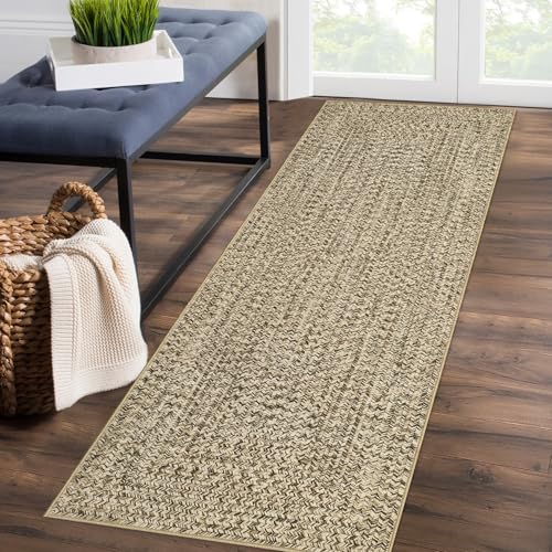 ROYHOME Runner Rug 2x10 Print Braided Hallway Runner Washable Area Rug - color: Linen, size: 2' x 10' (Rectangular)