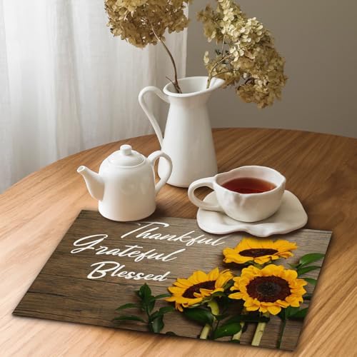 Sunflower Placemats Set of 4 Thankful Grateful Blessed Religious Sunflower Placemats Resistant Place Mats Kitchen Decor Dining Decoration for Party, Sunflower Kitchen Decor - style: Sunflower 1