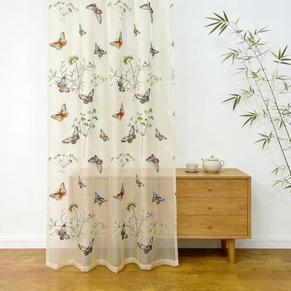 AiFish Embroidered Butterfly Window Semi Sheer Curtains for Kids Room Country Style Dandelion Pattern Room Divider Rod Pocket Tulle Gauze Voile Panel Drapes for Living Room 1 Panel W39 x L84 inch - size: 39"W x 84"L (Pack of 1)